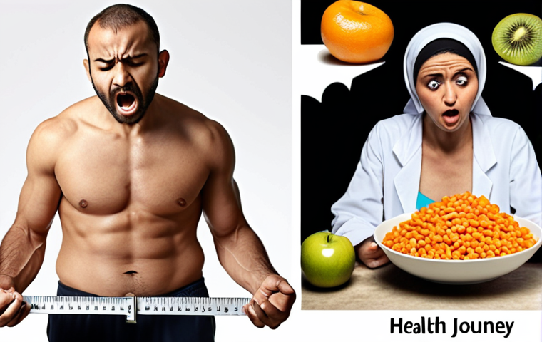 A split image depicting a health journey. On the left, an Arab individual (male or female) looks frustrated and overwhelmed, surrounded by generic, conflicting diet books, confusing calorie counts, and a weighing scale showing erratic numbers, symbolizing common diet failures. The background is chaotic and desaturated. On the right, the same individual, now radiating confidence and vitality, holds a personalized nutrition plan or a DNA helix, surrounded by vibrant, fresh, and appealing foods that clearly fit their unique needs. The background is clear, bright, and harmonious, symbolizing clarity and success in personalized health. Subtle hints of biological uniqueness like a glowing gut microbiome or DNA strands integrated into the scene. Realistic, empowering, high-detail.