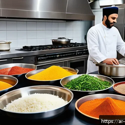 Home 30 커뮤니티 식사에 필요한 주방 도구 리스트 - A vibrant, spacious Middle Eastern kitchen bustling with activity during a large family gathering. T...