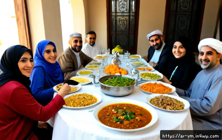 커뮤니티 식사에서의 연령대별 메뉴 조정하기 - Photorealistic community dining hall in an Arab neighborhood, a warmly welcoming multigenerational f...